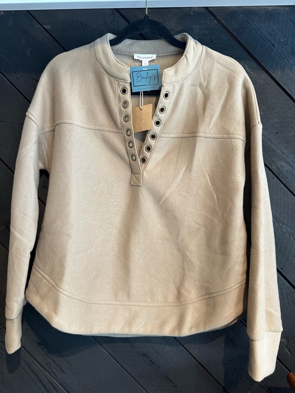 Tan Grommet Pullover Sweatshirt